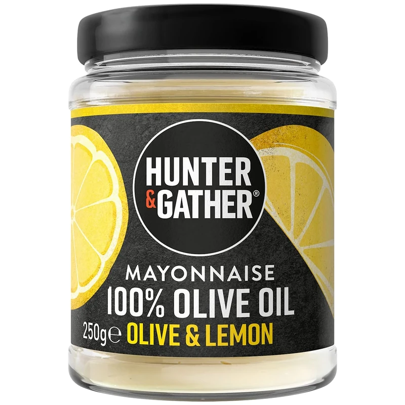 Hunter & Gather Olive and Lemon Olive Oil Mayonnaise 250g | Made with Olive Oil & British Free Range Egg Yolk | Paleo, Keto, Sugar and Gluten Free Olive Oil Mayo | Free from Artificial Flavourings