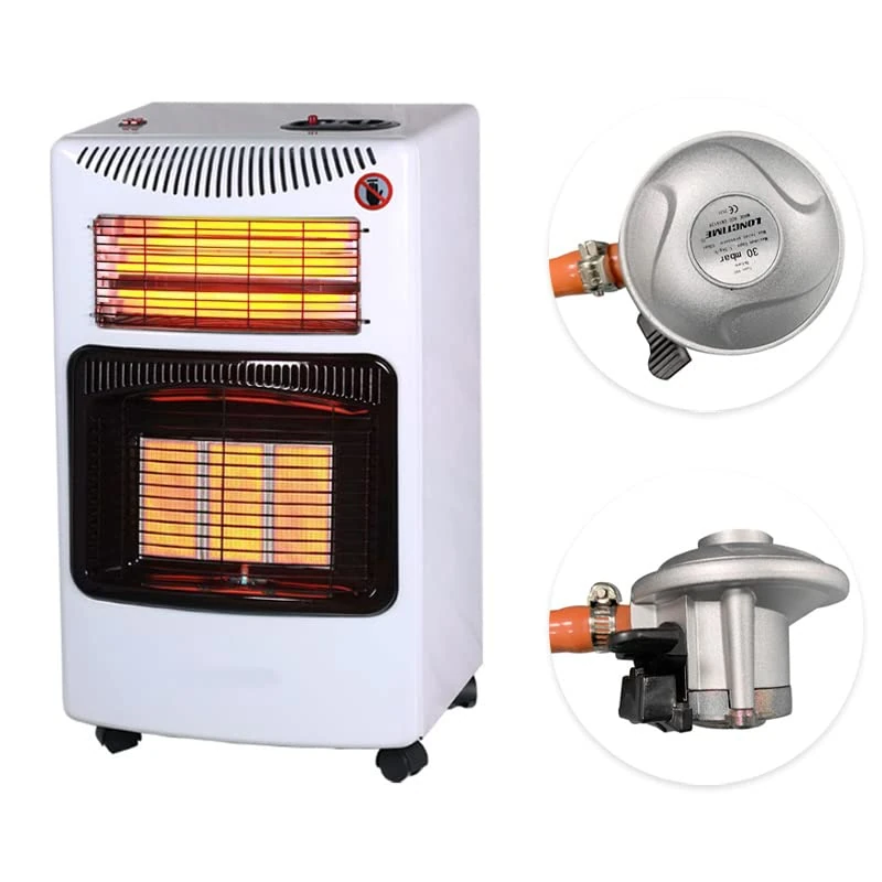 The Fellie Portable Calor Gas Heater, Room Electric Heater 2 in 1 Adjustable 4.2KW Butane Cabinet Heater with Wheels Indoor Outdoor, Hose and Regulator for Home Camping, 42x36x73cm, White