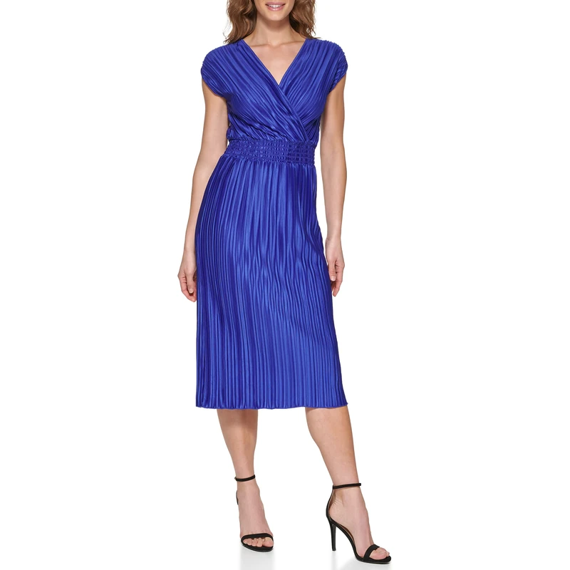 DKNY Women's DD1EL061 Short Sleeve Regular Fit Dress Cocktail, Berry Blue, 10