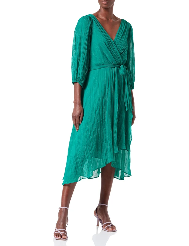 DKNY Women's DD1JA570 Ballon Sleeve Regular Fit Dress Cocktail Dress, Green Crystal, 6