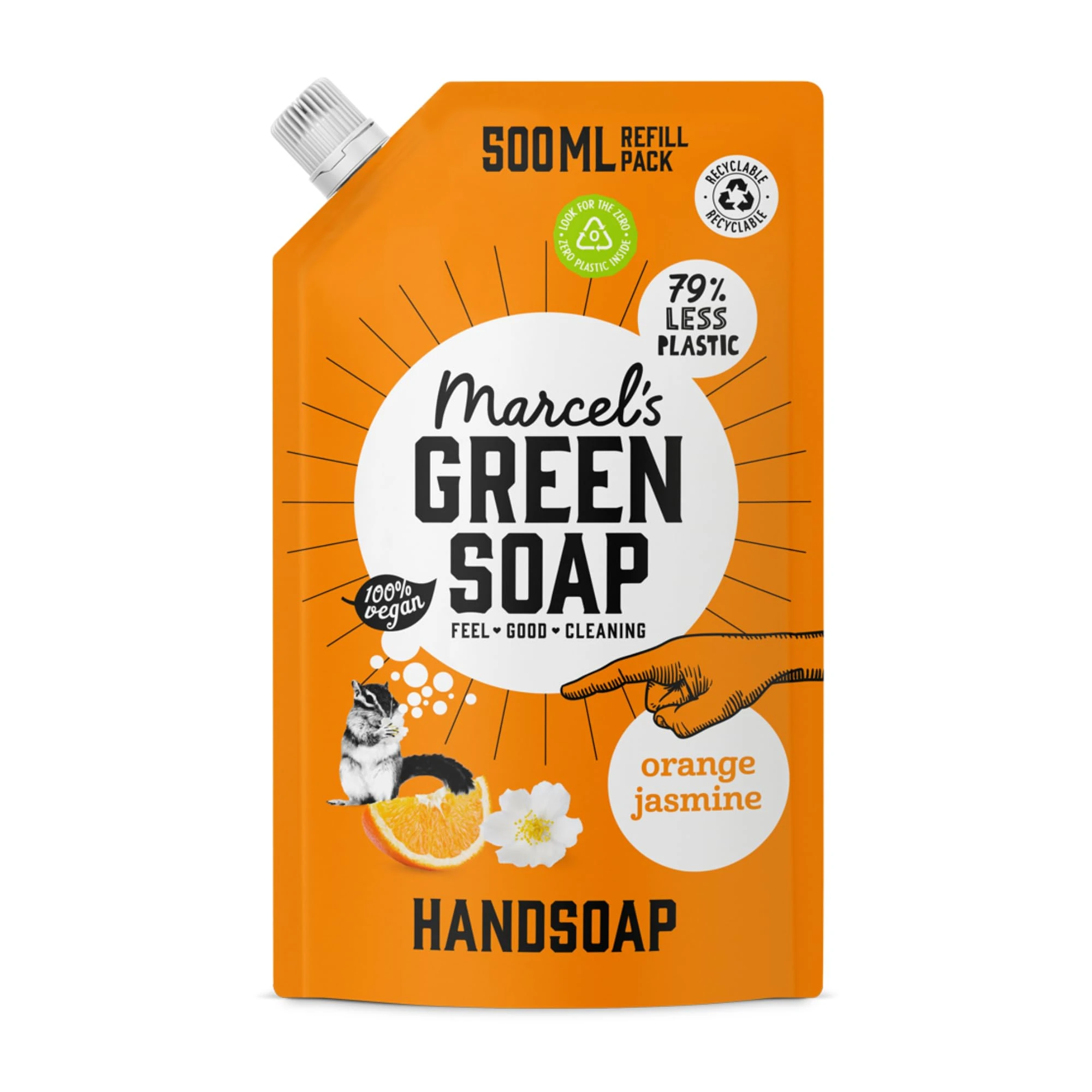 Marcel's Green Soap - Hand Soap Refill Orange & Jasmine - Handwash Dispenser Refill - Eco friendly - Vegan - 97% Biodegradable - 500 ML
