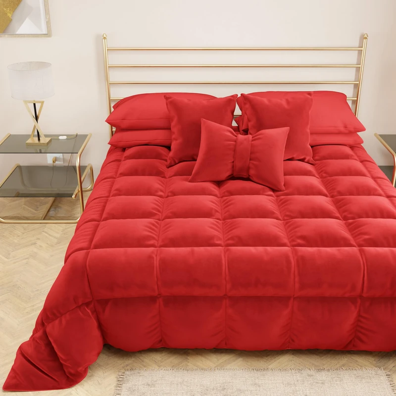 PETTI Artigiani Italiani - Velvet Winter Quilt 220x260 cm, Double-Sided Bedspread, 350 g/m², Red, Made in Italy