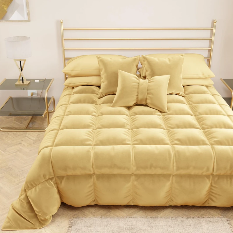 PETTI Artigiani Italiani - Velvet Winter Quilt 260x270 cm, Double-Sided Bedspread, 350 g/m², Gold, Made in Italy