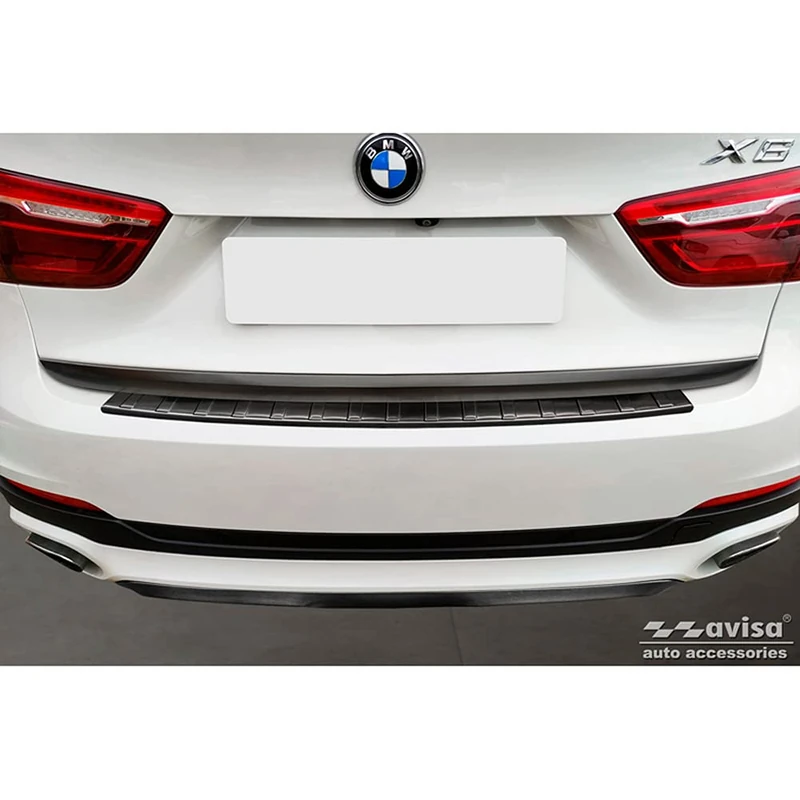 Avisa Black Stainless Steel Rear bumper protector compatible with BMW X6 F16 2014-2019 'Ribs' excl. M-Package