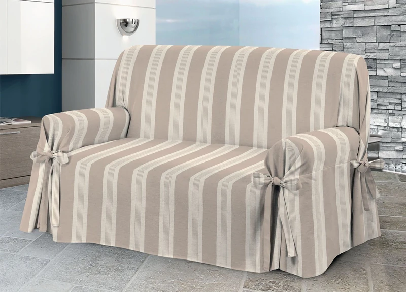BIANCHERIAWEB Sofa Cover with Ties – Protective Sofa Cover – Made in Italy – 2 Seater – Grancasa Beige