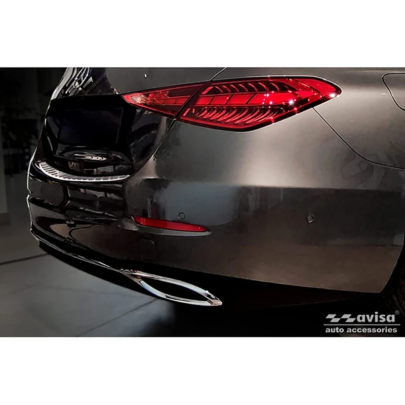 Avisa Chrome Stainless Steel Rear bumper protector compatible with Mercedes C-Class Sedan (W206) 2021- 'Ribs'