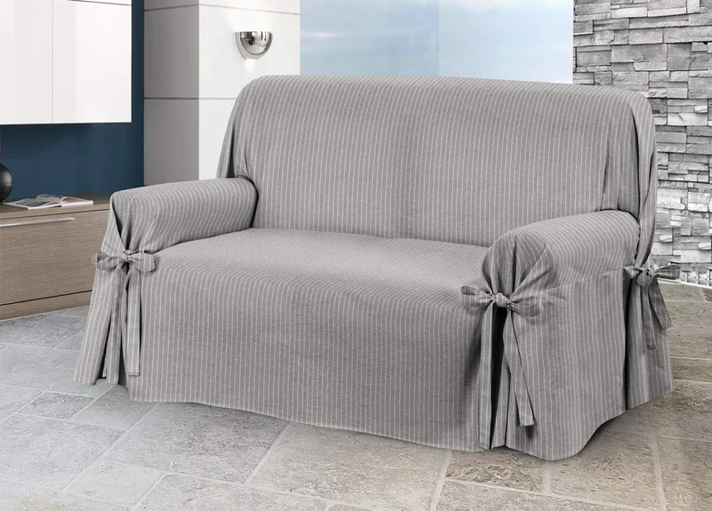 BIANCHERIAWEB Sofa Cover with Ties with Ties, Protective Cover for 2 Seater Sofa, Made in Italy, Grey - Image 1