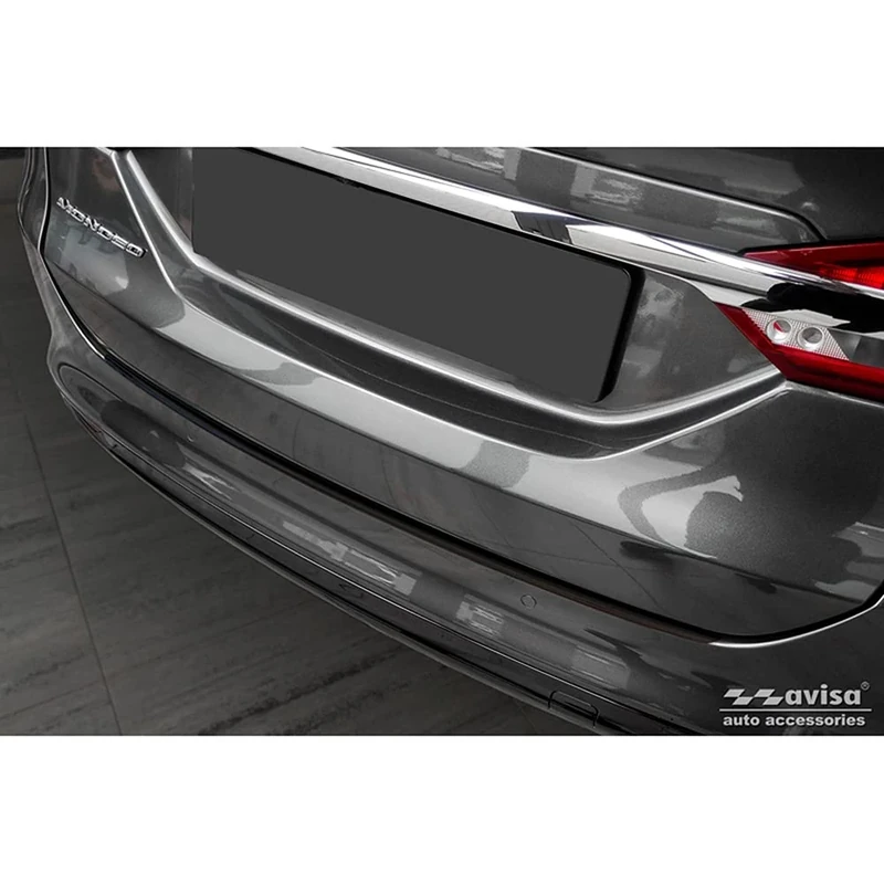 Avisa Black Stainless Steel Rear bumper protector compatible with Ford Mondeo V Hatchback/Sedan 2014-2019 & FL 2019- 'Ribs'