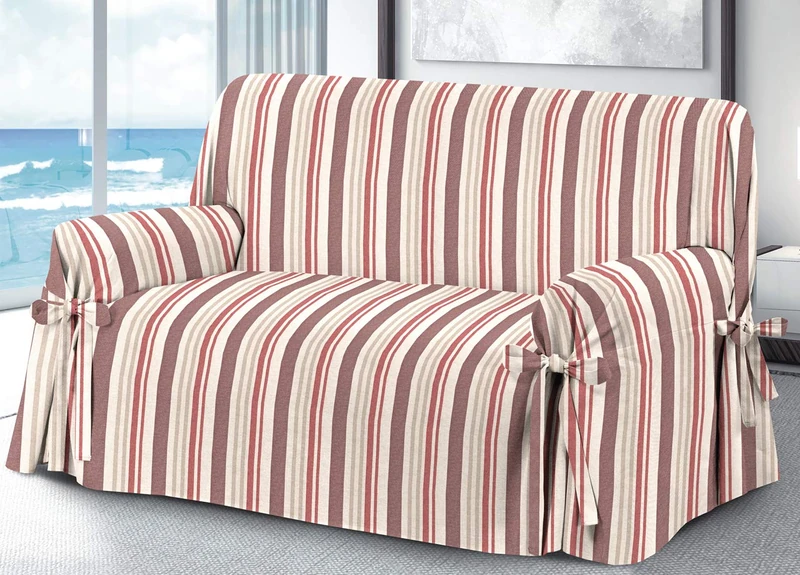 BIANCHERIAWEB Sofa Cover with Tie Bow, Cover for Sofa, Sofa Cover, Made in Italy, 2 Seater Riviera Bordeaux Colour