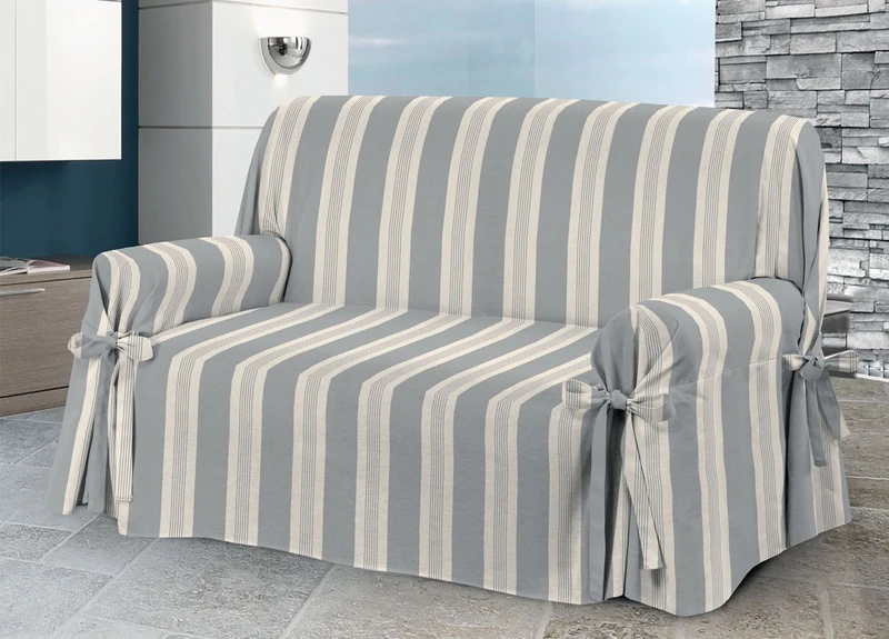 BIANCHERIAWEB Sofa Cover with Tie Bow, Cover for Sofa, Sofa Cover, Made in Italy, 3 Seater Grey - Image 1