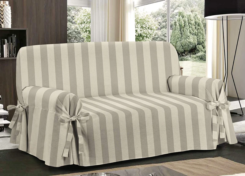 BIANCHERIAWEB 3 Seater Sofa Cover with Ties - Striped Colour