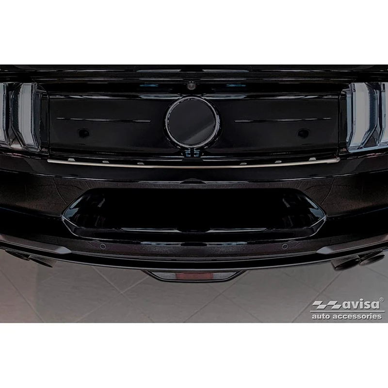 Avisa Black Stainless Steel Rear bumper protector compatible with Ford Mustang VI Coupé 2015-2017 & FL 2017- incl. GT 'Ribs'