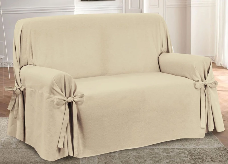 BIANCHERIAWEB Sofa Cover with Drawstrings and Cover for 2 Seater Sofa, Beige