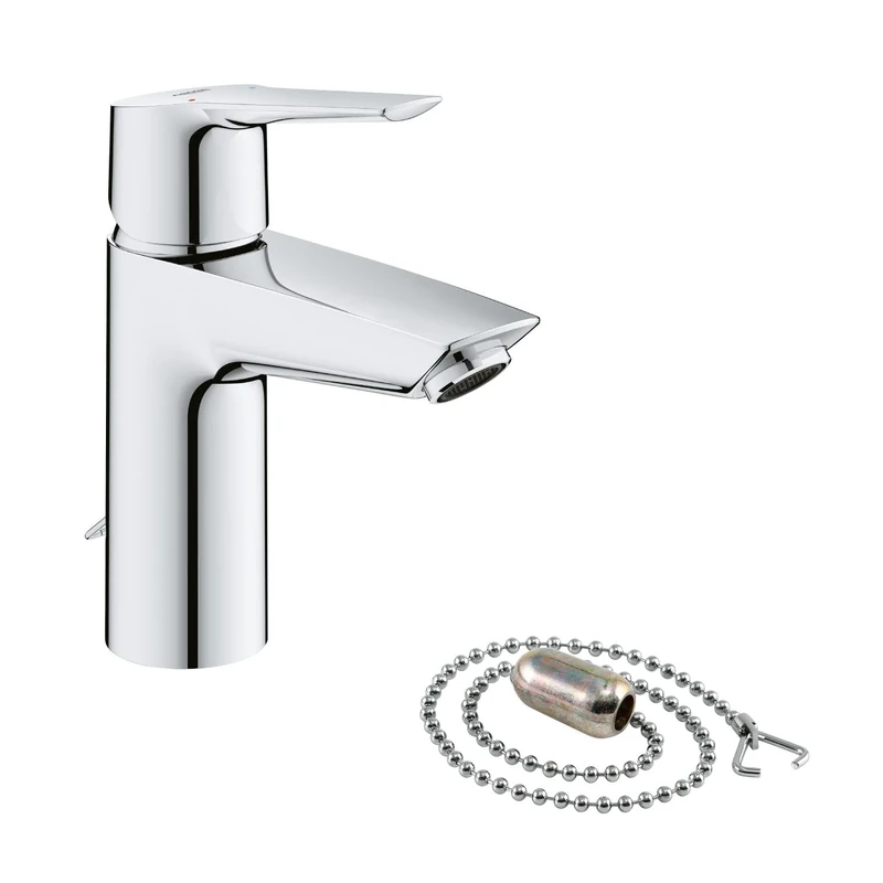 GROHE Start Quickfix Single-Lever Basin Mixer with Retractable Chain, S-Size, Water-Saving, Chrome 32277002