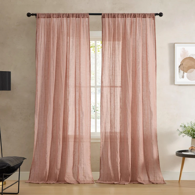 French Connection - Charter Crushed, Window Curtain, Set of 2 Panels, Semi Sheer, Modern Home Décor, Drapes for Living Room, Dining Room, Bedroom, Dorm, Measures 50" x 108", Rust