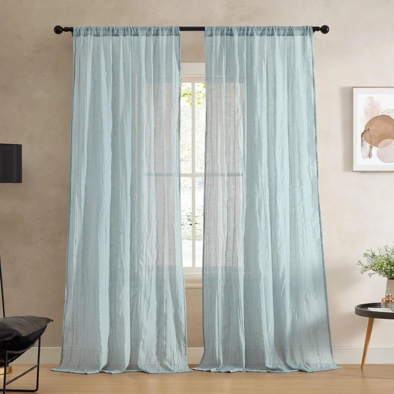 French Connection – Charter Crushed | Window Curtain | Set of 2 Panels| Semi Sheer | Modern Home Décor | Drapes for Living Room, Dining Room, Bedroom, Dorm | Measures 50”x 108”| Aqua