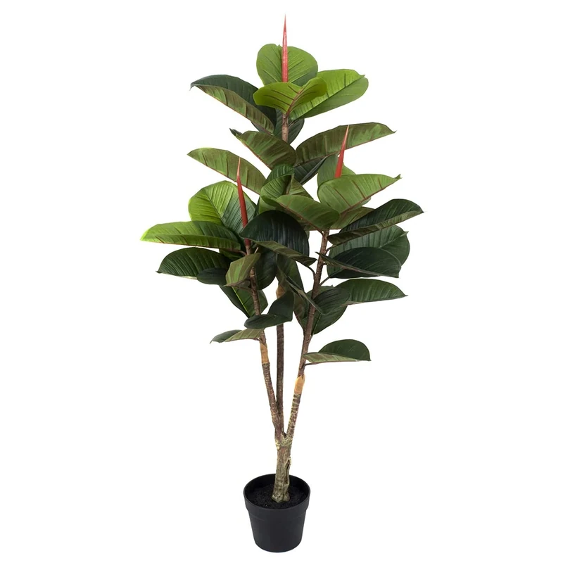GreenBrokers Artificial Real Touch Rubber Tree x 33 leaves 120cm, Green
