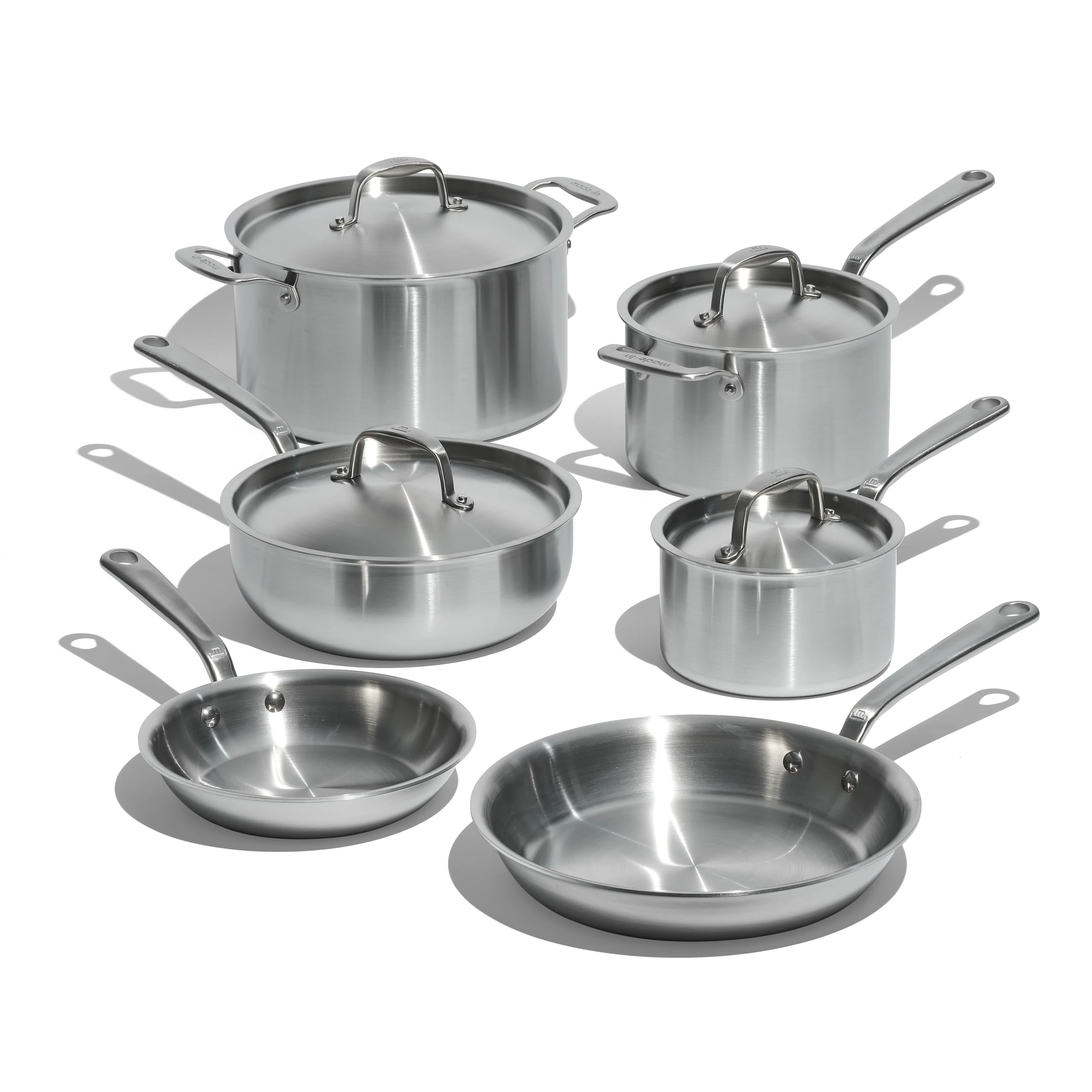 Made In Cookware - 10 Piece Stainless Steel Pot and Pan Set - 5 Ply Clad - Includes Stainless Steel Frying Pans, Saucepans, Saucier and Stock Pot W/Lid - Professional Cookware - Made in Italy