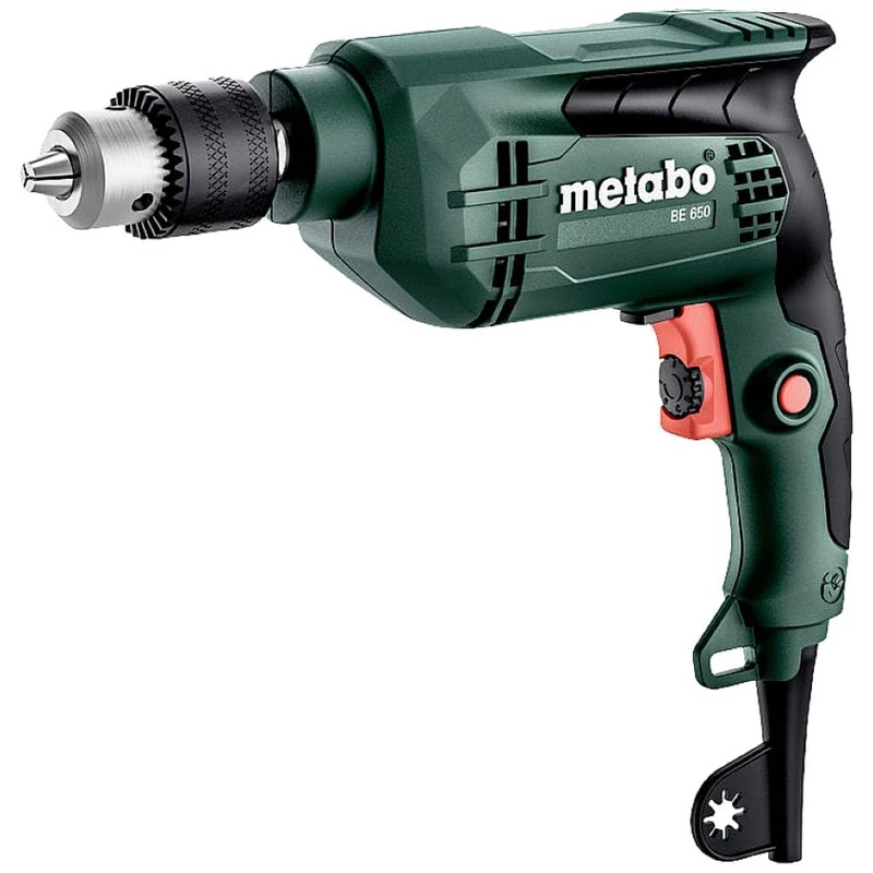 metabo BE 650-650 W Drill 13 mm Steel Bore 30 mm Wood Bore Vario Electronics Clockwise/Anti-clockwise Rotation Soft Grip Includes Keyed Chuck and Chuck Key