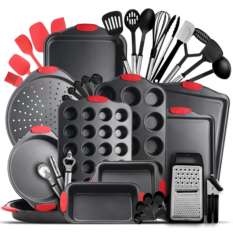 Eatex Baking Set, 39 Piece Premium Baking Set, Nonstick Bakeware Sets BPA Free, Cookie Sheets for Baking Nonstick Set, Steel Baking Sheets for Oven with Muffin Pan, Cake Pan & Kitchen Utensils - Black
