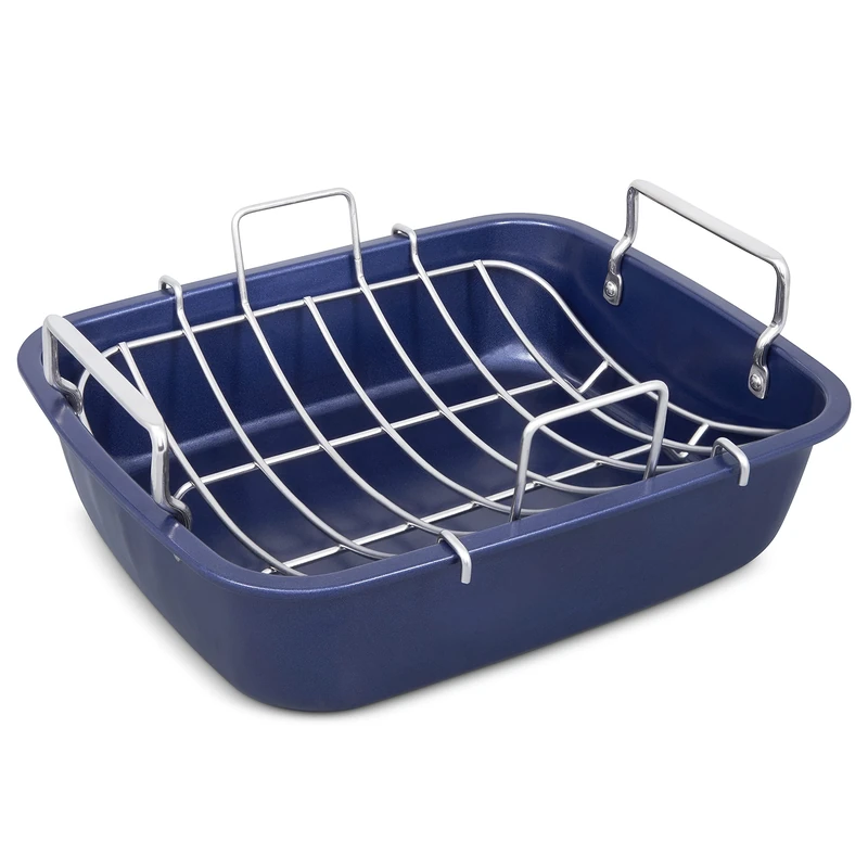 Zyliss E980206 Non-Stick Roasting Tin with Rack, Carbon Steel, Dark Blue, Roast Pan/Baking Trays for Oven/Bakeware Tray, Dishwasher Safe - Image 1