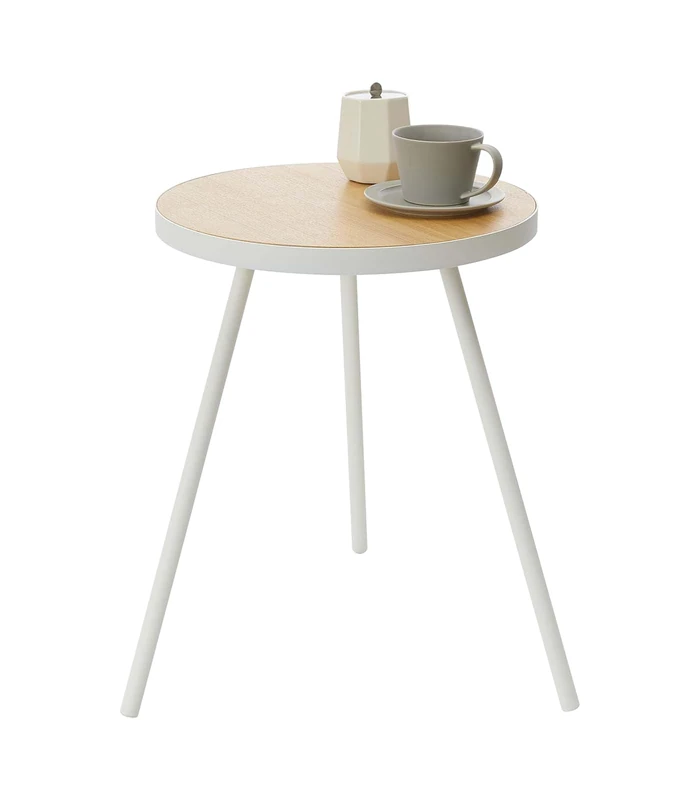 YAMAZAKI 5558 TOWER Round Side Table, white, Steel/Wood, Minimalist, 49 x 48 x 50 cm