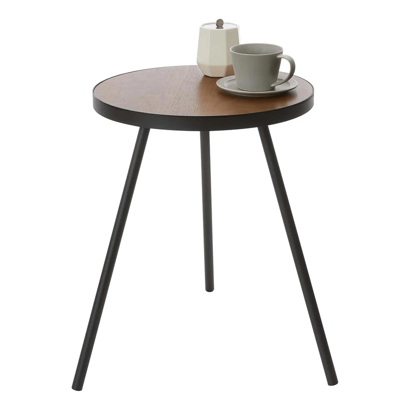 YAMAZAKI 5559 TOWER Round Side Table, black, Steel/Wood, Minimalist, 49 x 48 x 50 cm
