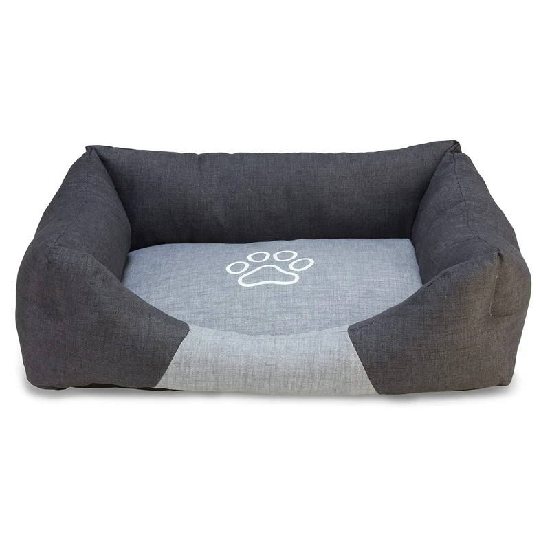 Arquivet Black and Grey Square Dog Bed with Paw Print - 60x50x18cm - Dog Bed - Padded and Comfortable Bed - Washable - Pet Beds - Crib for Dogs
