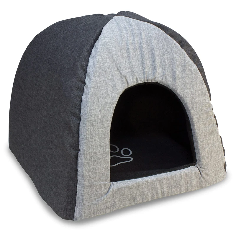 Arquivet Iglu Black and Grey with Footprint 45x45x40cm - Dog Bed - Padded and comfortable bed - Can be washed - Pet Beds - Dog Cot