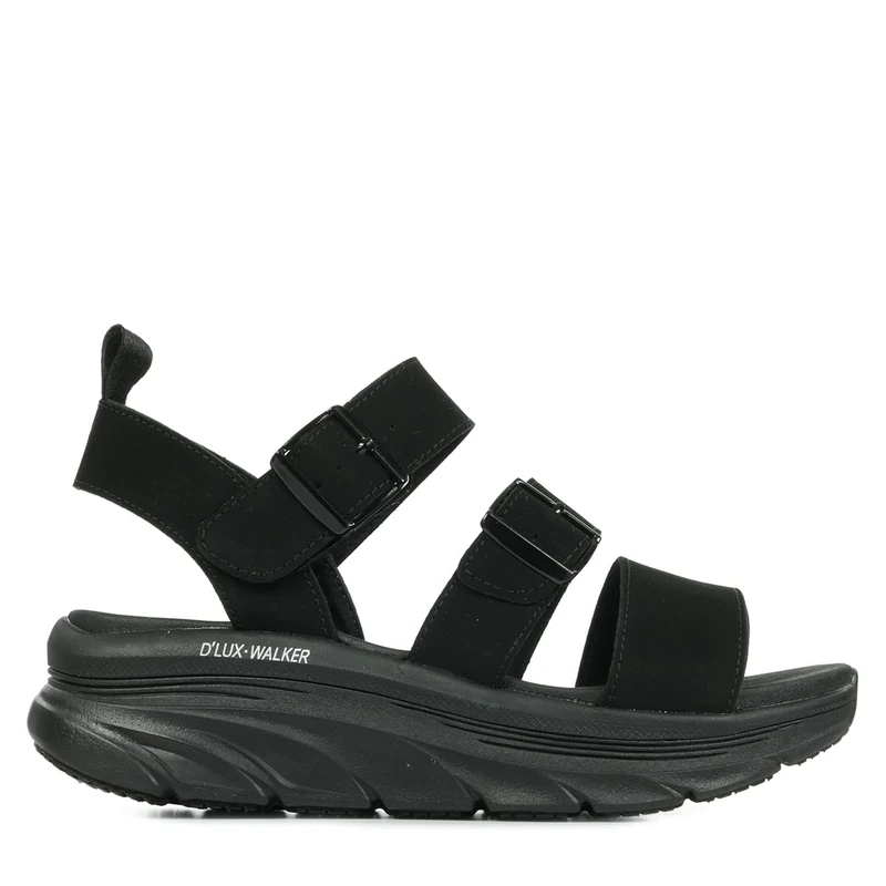 Skechers Women's D'Lux Walker Sandal Retro Cosmos Sandals, Black Mitobuck/Buckle Trim, 3 UK