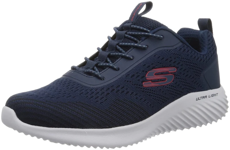 Skechers Men's Bounder Intread Sneaker, Navy Knit/Synthetic/Red Trim, 11 UK