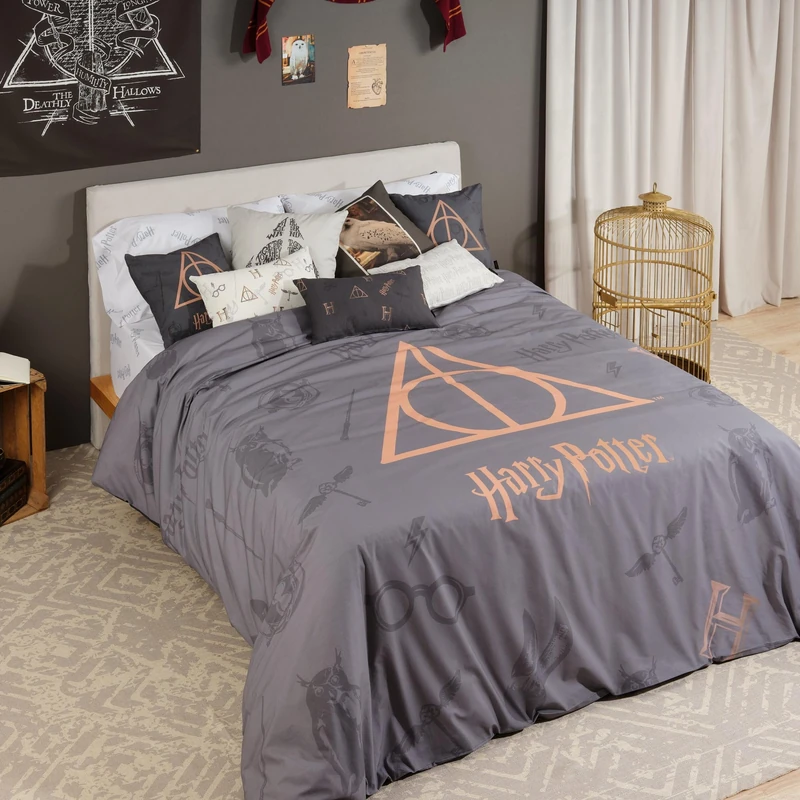BELUM | Harry Potter Duvet Cover | Deathly Hallows Duvet Cover | Duvet Cover with Buttons | 100% Cotton Duvet Cover | Quality Duvet Cover | Duvet Cover (80 cm Bed (140 x 200 cm))