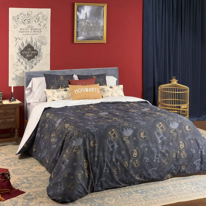 BELUM | Harry Potter Duvet Cover | Harry Potter Gold Model Duvet Cover | Duvet Cover with Buttons | 100% Cotton | Duvet Cover (150/160 Bed (240 x 240 cm)