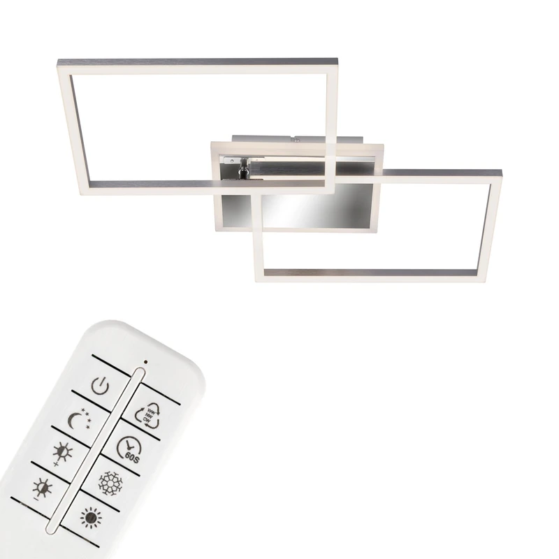 BRILONER Leuchten 3049-018 LED Ceiling Light Dimmable with Remote Control with Colour Temperature Control Including Night Light Function and Timer 40 W Chrome Aluminium 500 x 388 x 80 mm (L x W x H)
