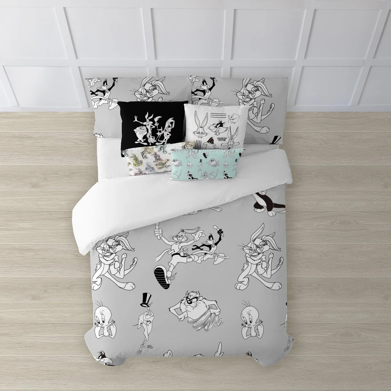 BELUM | Looney Tunes Duvet Cover | Looney Black & White Model Duvet Cover with Buttons | Duvet Cover 100% Cotton | Duvet Cover (180 cm Bed (260 x 240 cm)