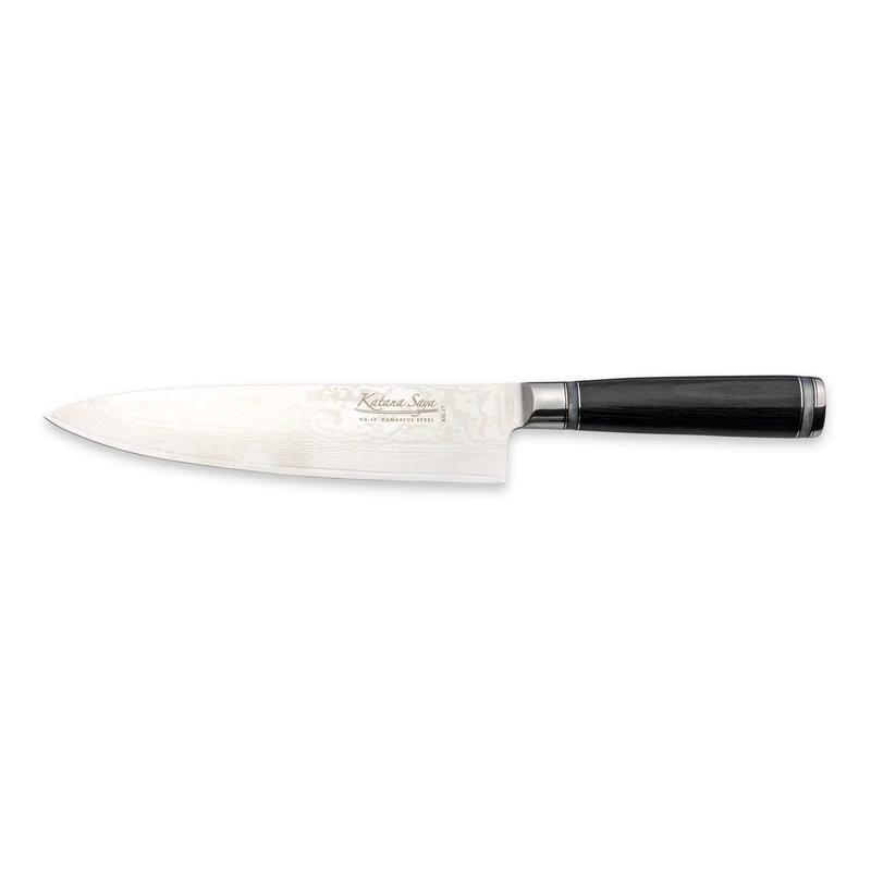 Katana Saya Pakkawood 20cm Chef's Knife, Japanese 67-Layer VG-10 Damascus Stainless Steel, Black Pakkawood Handle, Japanese Style Kitchen Knife