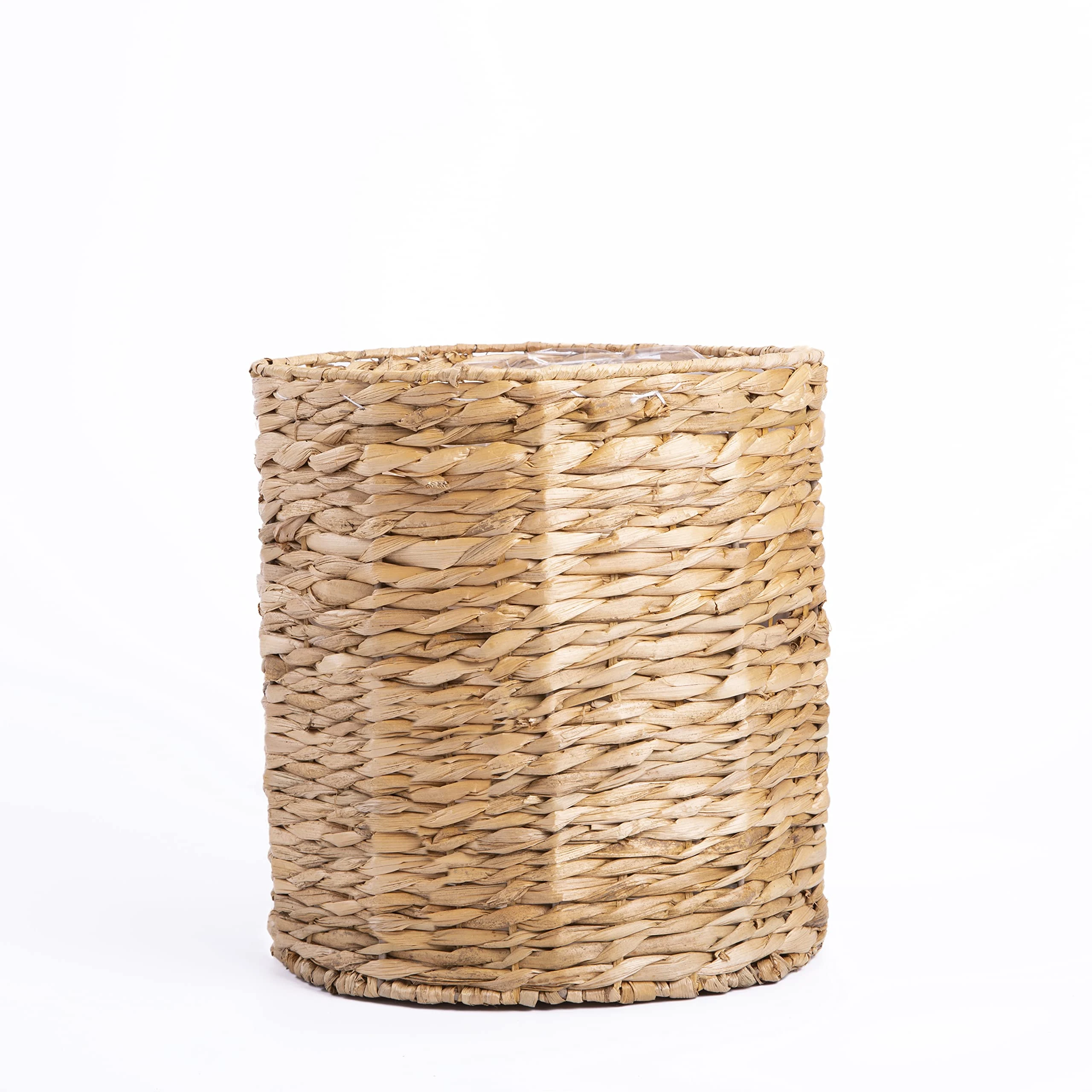 Natural Water Hyacinth Indoor Planter Wicker Flower Basket With Waterproof Liner (Small)