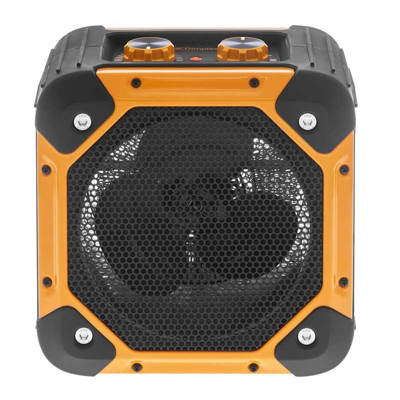 Dimplex RUG3TS Rugged 2-in-1 3kW Electric Fan Heater and Cooling Fan, Free Standing Workshop Fan Heater with 2 Heat Settings, Cool Blow, Thermostat, Carry Handles and Air Inlet Filter, Black & Yellow