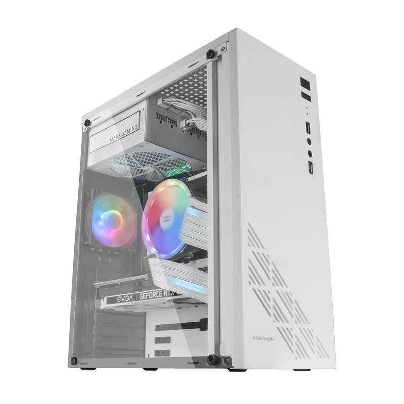 Mars Gaming MC100W, ATX Gaming Case, 9 cm FRGB Fan, Convect-Cool Ventilation, White