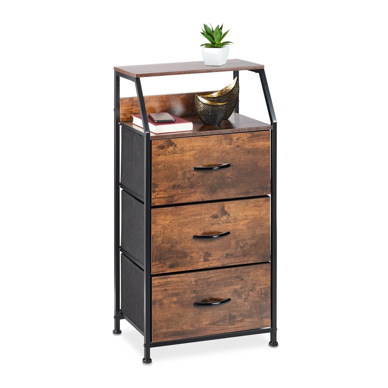 Relaxdays Shelf, 3 Drawers, 2 Shelves, Vintage Look, Industrial Design, HxWxD: 92 x 45 x 30 cm, Black/Brown