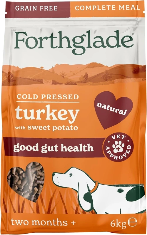 Forthglade Dry Dog Food, Cold Pressed (6kg), Hypoallergenic and Grain Free Dog Food, Turkey & Vegetables, Natural Puppy, Adult and Senior Meal, Vet Approved For Good Gut Health