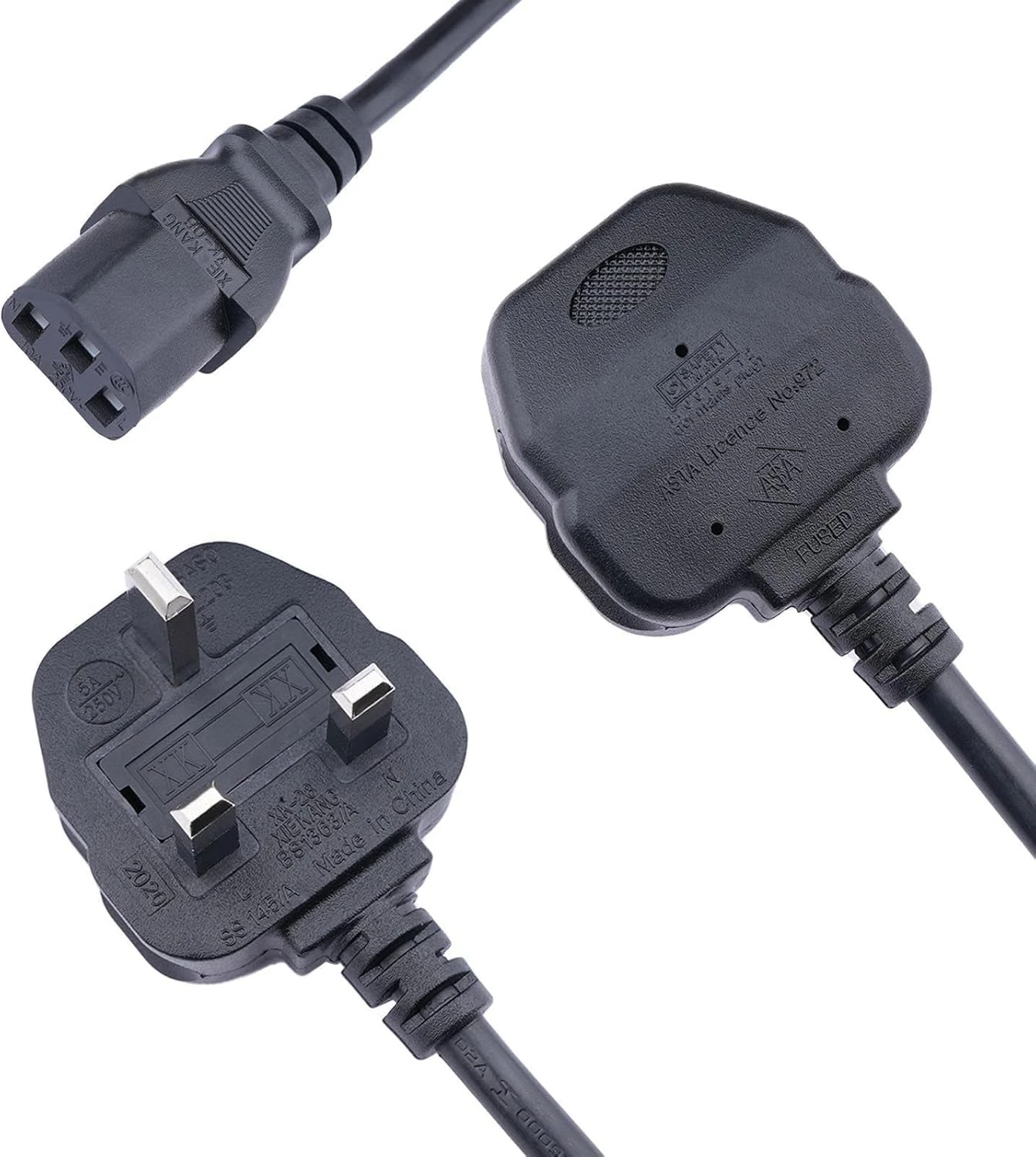 Lite-an UK Plug BS 1363 to IEC C13 Kettle Lead Power Cable, 0.5 Metre Length, Black