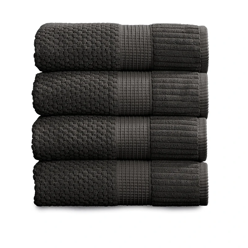 NY Loft 100% Cotton Bath Towel 4 Pack | Super Soft & Absorbent Quick-Dry Bath Towels 30" x 52" |Textured and Durable Cotton | Trinity Collection (4 Pack Bath Towel, Dark Grey)
