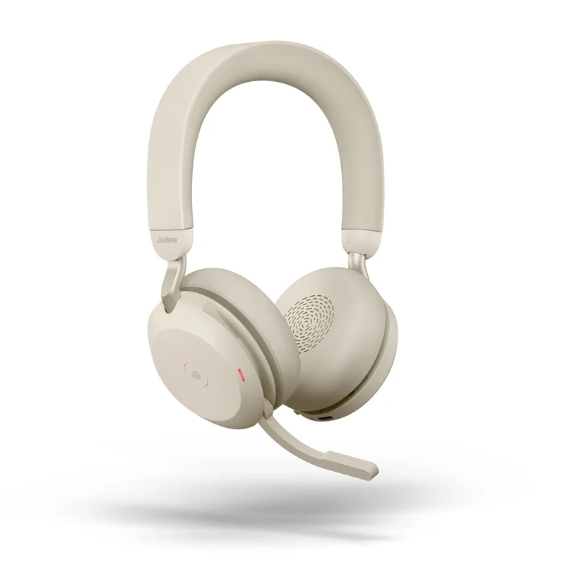 Jabra Evolve2 75 Wireless PC Headset with 8-Microphone Technology - Dual Foam Stereo Headphones with Advanced Active Noise Cancellation, USB-A Bluetooth Adapter and MS Teams-compatibility - Beige