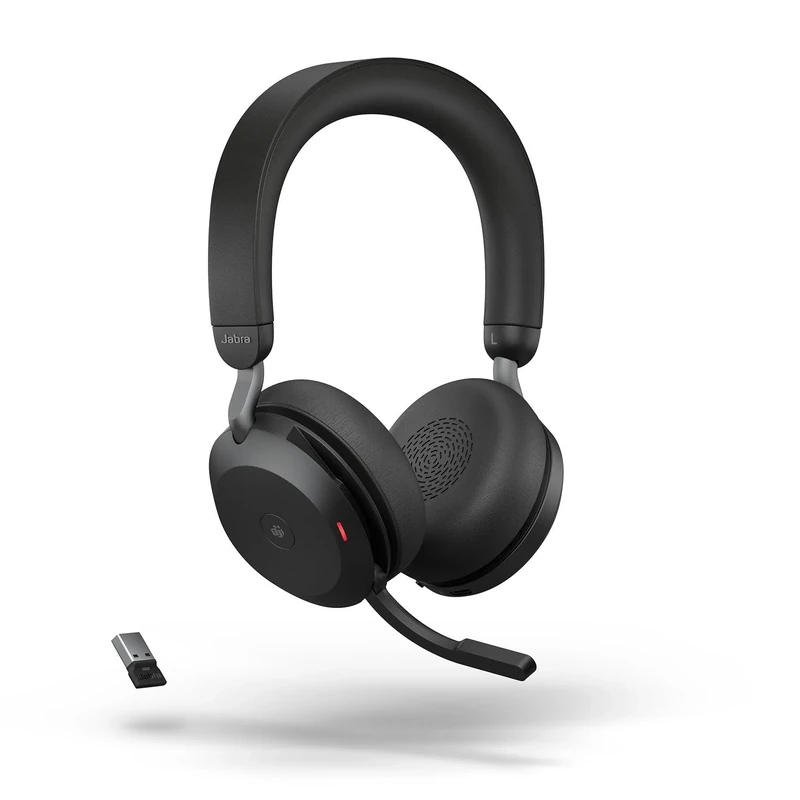 Jabra Evolve2 75 Wireless PC Headset with 8-Microphone Technology - Dual Foam Stereo Headphones with Advanced Active Noise Cancellation, USB-A Bluetooth Adapter and MS Teams-compatibility - Black