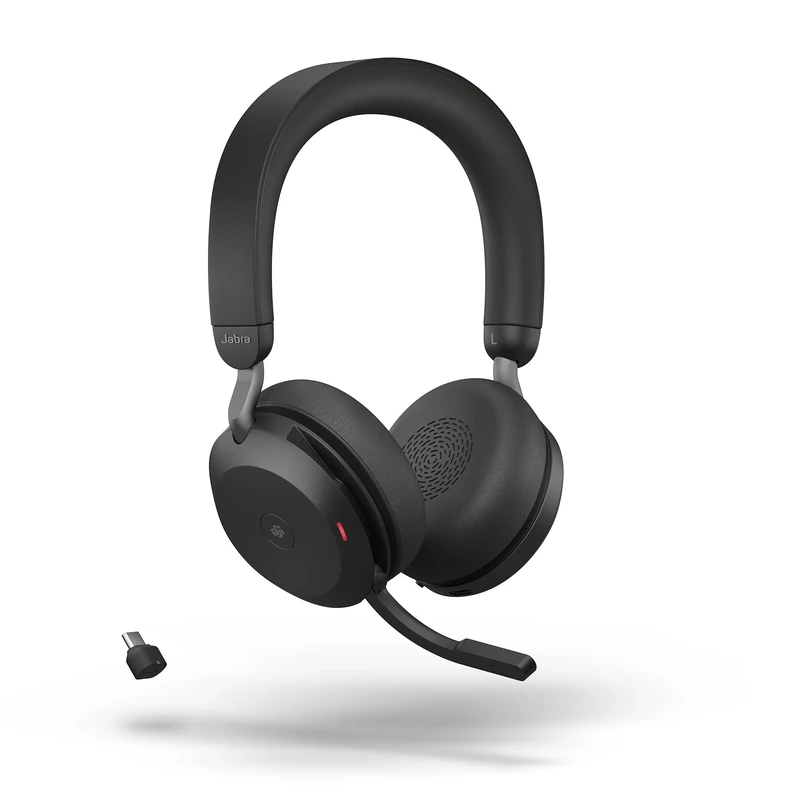 Jabra Evolve2 75 Wireless PC Headset with 8-Microphone Technology - Dual Foam Stereo Headphones with Advanced Active Noise Cancellation, USB-C Bluetooth Adapter and MS Teams-compatibility - Black