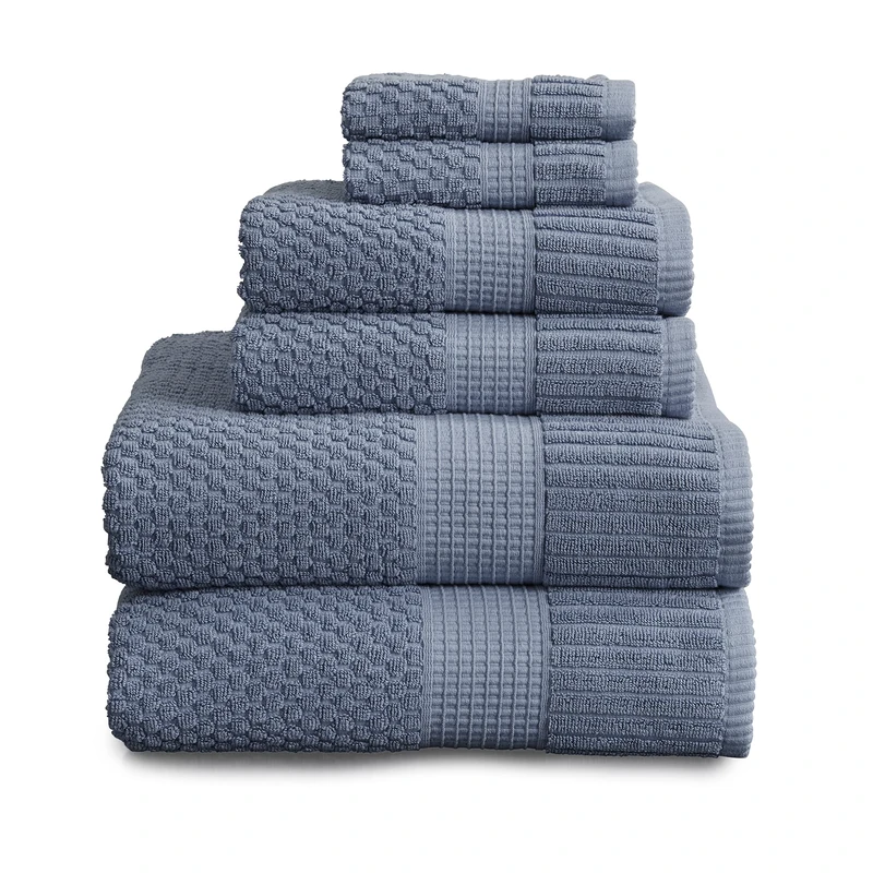 NY Loft 100% Cotton Towel Set 6 Piece | Super Soft & Absorbent Quick-Dry 2 Bath Towels 2 Hand Towels and 2 Washcloths |Textured and Durable Cotton | Trinity Collection (6 Piece Set, Flint Stone) - Image 1