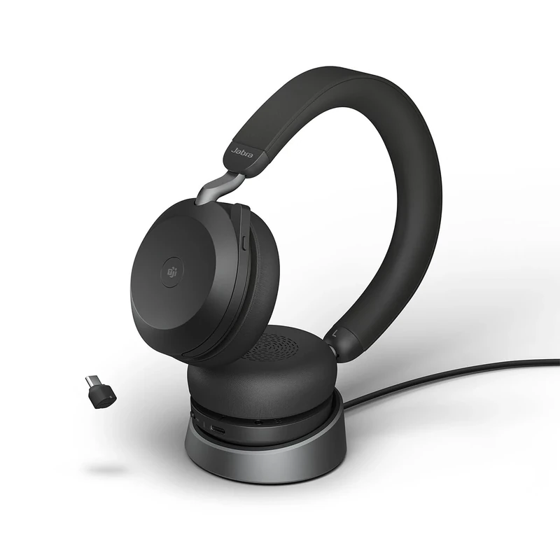 Jabra Evolve2 75 Wireless PC Headset with Charging Dock and 8-Mic Technology - Dual Foam Stereo Headphones with Advanced Active Noise Cancellation, USB-C Bluetooth Adapter and MS Compatibility - Black