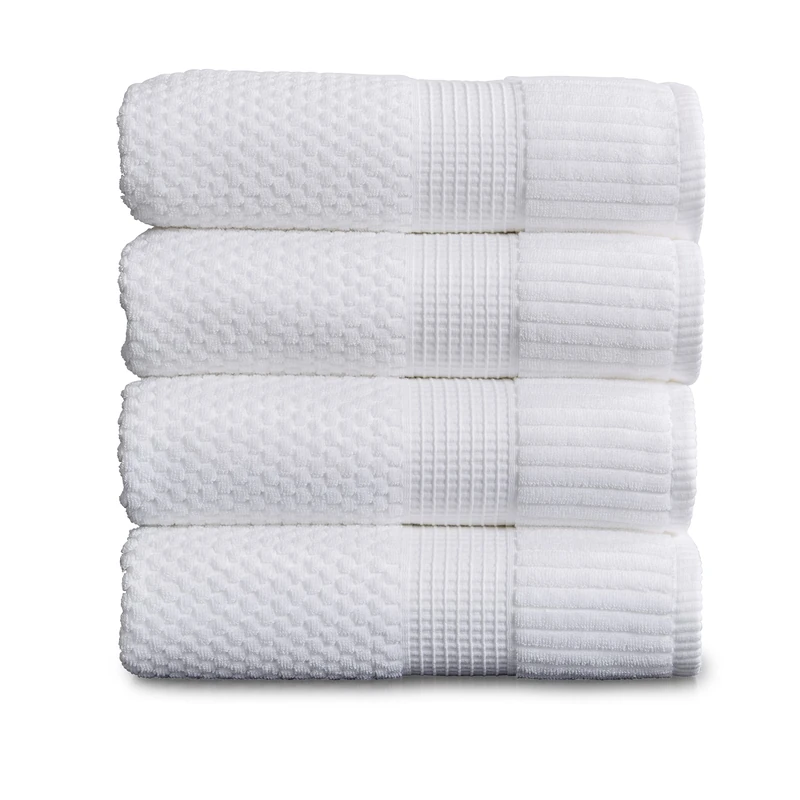 NY Loft 100% Cotton Bath Towel 4 Pack | Super Soft & Absorbent Quick-Dry Bath Towels 30" x 52" |Textured and Durable Cotton | Trinity Collection (4 Pack Bath Towel, Bright White)