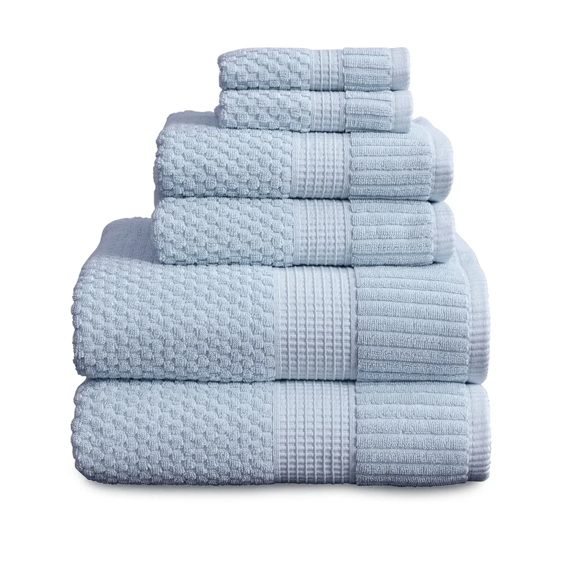 NY Loft 100% Cotton Towel Set 6 Piece | Super Soft & Absorbent Quick-Dry 2 Bath Towels 2 Hand Towels & 2 Washcloths |Textured and Durable Cotton | Trinity Collection (6 Piece Set, Chambray Blue)